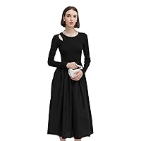 Women's Dress Elegant Black Cut Out Line Dress with Long Sleeve and High Waist
