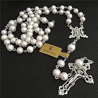 pearls real necklace lasso sterling silver father beads wedding rosary cross