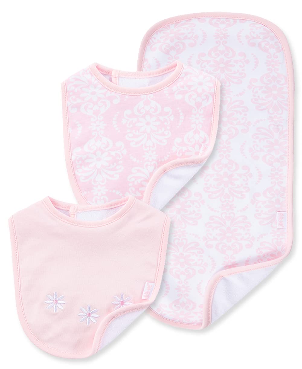 Little Me Baby Girls' 3-Piece Damask Scroll Bib and Burp Set