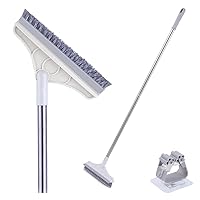 2 in 1 Floor Scrub Brush with Long Handle, 2 in 1 Scrub Cleaning Brush with Soft Scraper, Bathroom Kitchen Crevice Cleaning Brush, Floor Brush Scrubber for Cleaning Wall Deck Tile. (Grey)