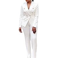 Ladies 2-Piece Double Breasted Blazer and Floor Length Flared Pants Set Stylish OL Business Suit