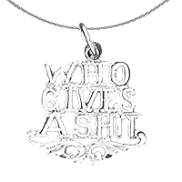 Silver Saying Necklace | Rhodium-plated 925 Silver Who Gives A Shit Saying Pendant with 18