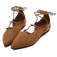 Womens Faux Suede Lace Up Ballet Flats Pointed Toe Ballerina Shoes