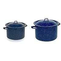 IMUSA USA Blue 6-Quart Speckled Enamel Stock Pot with Lid & USA 4-Quart Blue Speckled Enamel Stock Pot with Lid