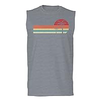 Vintage Retro Sunset Beach Graphic Palm surf Tree Vacation Tropical Summer Men's Muscle Tank Sleeveles t Shirt