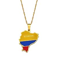 Flag and Map of Ecuador Pendant Necklaces - Ethnic Hip Hop Country Maps Necklace for Women Men Charm Jewelry Clavic
