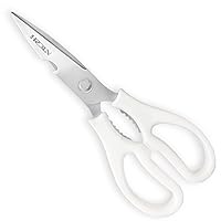 Kitchen Shears, Multi-function Heavy Duty Dishwasher Safe Poultry Shears, Food Grade Stainless Steel Sharp Utility Scissors for Food, White