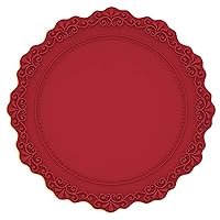 European Country Solid Placemats Waterproof Dish Mats Vine Edge Style Table Place Washable Heat Resistant Round Non-Slip Table Mats for Kitchen Dining Table, 2 Pack (Red,4