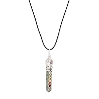 Reiki Gemstone Necklace Serpentine 7 Chakra Symbol Crystal Ball Pencil Pendant
