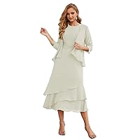 Mother of The Bride Dresses with Jacket 2 Piece Wedding Guest Dress Ruffles Scoop Mother of The Bride Dress Chiffon