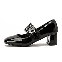 Women's Short Heel Round Toe Ankle Strap Pump Shoes Women's High Heels Women's Four Seasons Black Formal Shoes