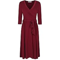 Women's 3/4 Sleeve Deep V-Neck Maxi Faux Wrap Solid Plus Size Dress
