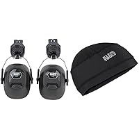 Klein Tools 60502 Earmuffs, Full Brim Hard Hat Attachment, 26dB Noise Protection & 60181 Cooling Helmet Liner, Under Hard Hat Cap with Mesh Fabric At Crown