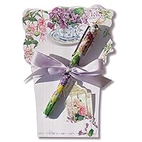 Note Pad and Pen Gift Set - Desk Set for Home or Office Memo Sheet Notepad and Pen, 2-Piece, Sweet Violets - Flower Pot Shaped