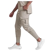 Yoga Pants for Men Warm Pants Exercise Pants Fashion Casual Solid Color Elastic Pocket Overalls Pants