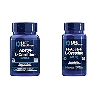 Acetyl-L-Carnitine Cellular Energy, Brain, Nerve Support + N-Acetyl-L-Cysteine Immune, Respiratory, Liver Health, Antioxidant, 100 + 60 Capsules