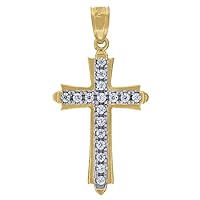 10k Gold Two tone CZ Cubic Zirconia Simulated Diamond Unisex Cross Height 28.4mm X Width 14.8mm Religious Charm Pendant Necklace Jewelry for Women