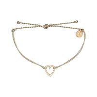 Gold or Silver Open Heart Bracelet w/Plated Charm - Adjustable Band, 100% Waterproof