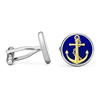 Blue and Gold Anchor Cufflinks Nautical Cuff Links (Contoured Edition)