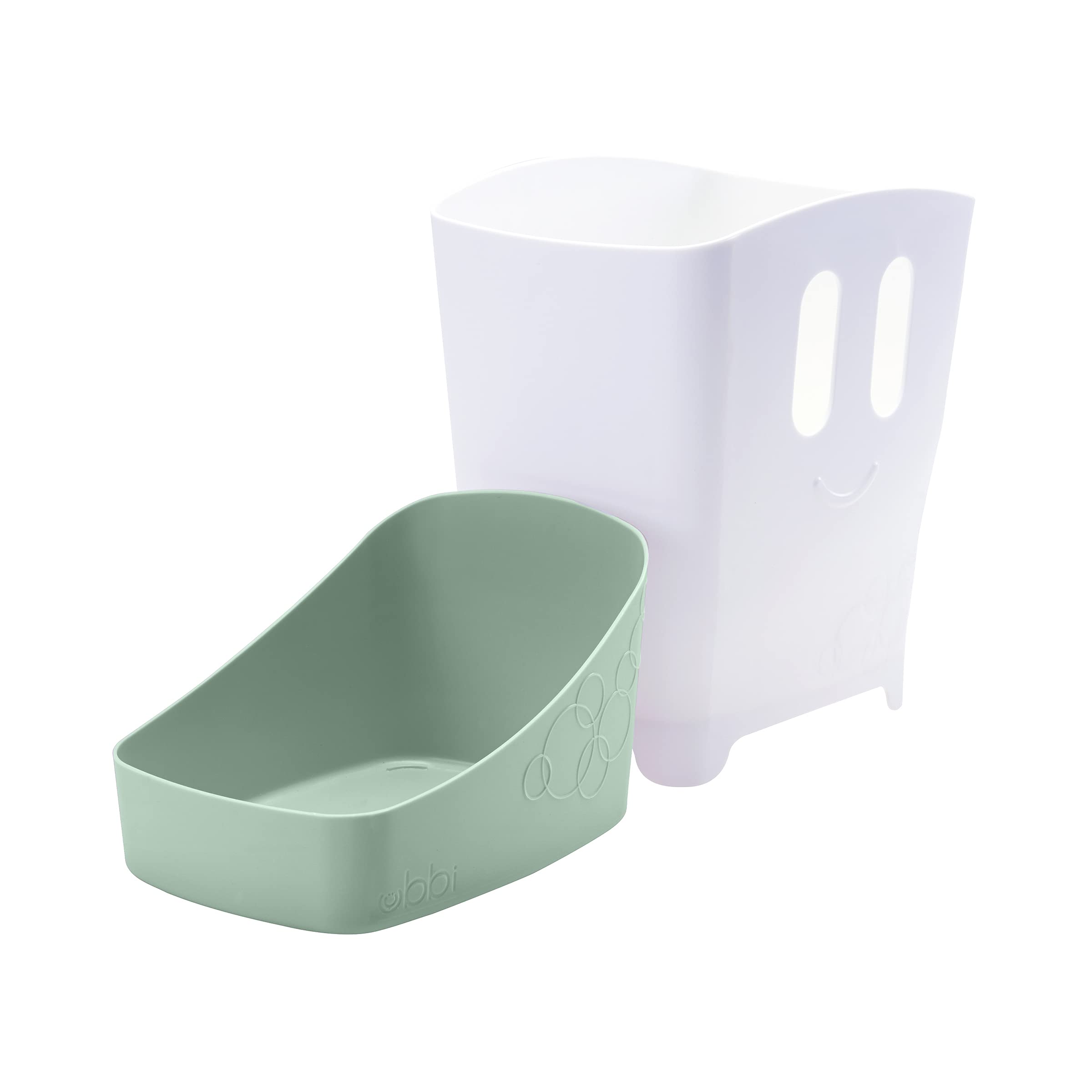 Ubbi Freestanding Bath Toy Organizer Bath Caddy with Removable Drying Rack Bin & Scoop for Toddlers + Baby, Sage (Pack of 2)