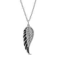 Amazon Collection Sterling Silver Black and White Diamond Angel Wing Pendant Necklace (1/5 cttw), 18