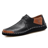 Men's Flats Penny Oxford Shoes Work & Safety Fisherman Shoes Leather Lace Up Low-top Spring Round-Toe for Male Casual Handmade Plus Size Big Size Leisure