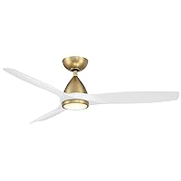 Skylark Indoor and Outdoor 3-Blade 54in Smart Ceiling Fan in Soft Brass Matte White with 3000K LED Light Kit and Remote Control works with Alexa and iOS or Android App