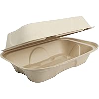 100% Compostable Disposable Food Containers with Lids [9”X6” 500 Pack] Eco-Friendly Take-Out TO-GO Containers, Heavy-Duty, Biodegradable, Unbleached by Earth's Natural Alternative
