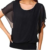 Plus Size Women Batwing Short Sleeve Flowy Chiffon Tops Summer Fashion Sheath Hem Casual Dressy Solid T-Shirts