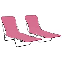 vidaXL Foldable Sun Loungers – Set of 2 Modern Pink Sunbeds with Adjustable Backrests, Durable Steel & 600D Oxford Fabric Design for Beach, Garden, Patio Use