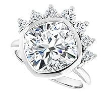 4 CT Cushion Colorless Moissanite Engagement Ring, Wedding Bridal Ring, Eternity Sterling Silver Solid Diamond Solitaire Bezel Anniversary Promise Ring