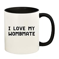 I Love My Wombmate - 11oz Ceramic Colored Handle and Inside Coffee Mug Cup, Black