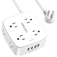 10 Ft Surge Protector Power Strip - YISHU 3 Side Outlet Extender with 8 Widely AC Outlets and 4 USB Ports, 10 Feet Extension Cord with Flat Plug, Wall Mount Desk USB Charging Station, ETL,White