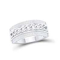 The Diamond Deal 10kt White Gold Mens Round Diamond Cuban Link Band Ring 1/3 Cttw