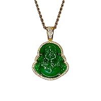 Iced Laughing Buddha Green Jade Pendant Necklace Rope Chain Genuine Certified Grade A Jadeite Jade Hand Crafted, Jade Neckalce, 14k Gold Filled Laughing Jade Buddha Necklace, Jade Medallion