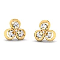 Jiana Jewels Yellow Gold 0.20 Carat (I-J Color, SI2-I1 Clarity) Natural Diamond Ravishing Floral Stud Earrings for Women and Girls