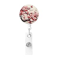Japanese Floral Cherry Blossom Print Badge Reel Retractable Badge Holders Cute Nurse Badge Reel with Keychain Badge Clip ID Card Holders for Men Women