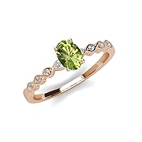 Oval Cut Peridot & Round Natural Diamond 1 ctw Twisted Women Engagement Ring Milgrain Work 18K Gold