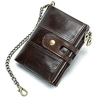 Wallet for Men Leather Men's Wallet Europe And The Joined States Retro Wind Anti-theft Chain Multi-card RFID Short Paragraph Duple Pull Coin Purse (Color : Coffee, Size : S)