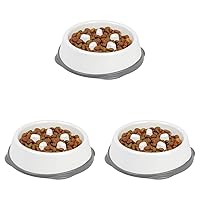 IRIS USA Small Slow Feeder Bowl for Long Snouted Pets, Slow Feeding Bowl with Raised Bumps for Dogs Cats and Other Pets, White/Gray (Pack of 3)