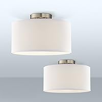 360 Lighting Adams Modern Close to Ceiling Light Semi Flush Mount Fixtures Set of 2 Brushed Nickel Silver White Fabric Drum Shade for Bedroom Hallway Living Room Dining Room Bathroom Kitchen