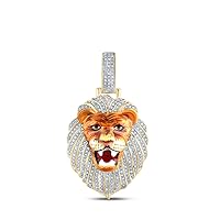 10K Yellow Gold Mens Diamond Lion Face Necklace Pendant 5/8 Ctw.