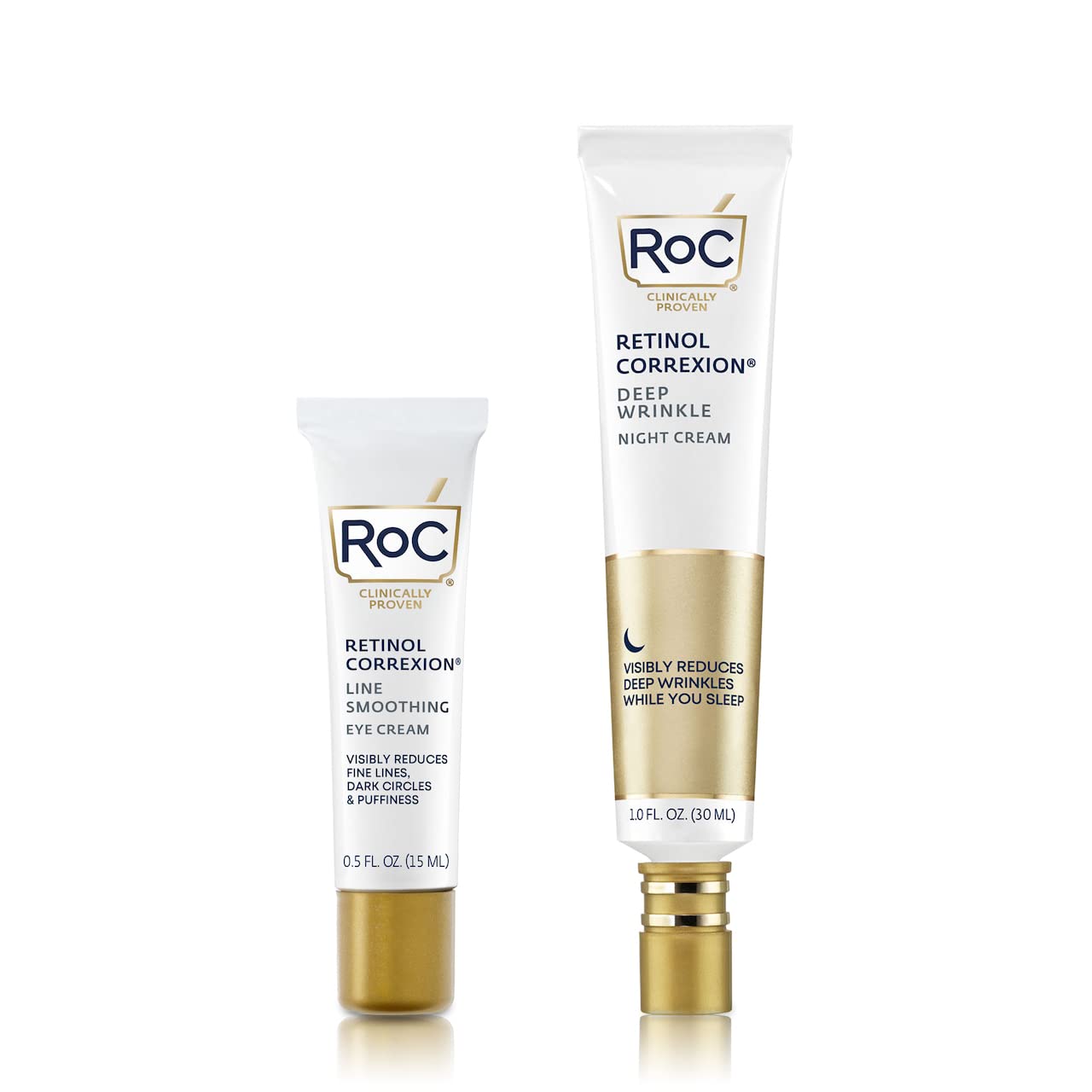 RoC Retinol Correxion Value Set Duo, Deep Wrinkle Anti-Aging Night Face Cream + Daily Under Eye Cream for Dark Circles & Puffiness, Moisturizer