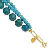 925 Sterling Silver Gold Plated Recon Zircon and Simulated Turquoise Bracelet Jewelry for Women - 20 Centimeters