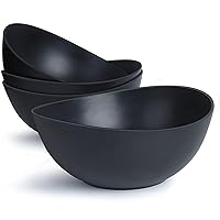 9.6'' Serving Bowls, 84oz Bamboo Fiber Salad Bowls Set of 4, Large Bowls for Kitchen, Deep Oval Bowls for Salad, Vegetable, Fruit,Pasta,Ramen, Lightweight&Easy to Clean (Matte Black)