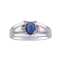 Mens Rings Sterling Silver Classic Design 7X5MM Oval Gemstone & Genuine Sparkling Diamond Ring Color Stone Birthstone Rings For Men, Men's Rings, Silver Rings, Sizes 8,9,10,11,12,13