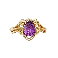 MRENITE 10K 14K 18K Gold Natural Amethyst Rings for Women Engrave Name Size 4 to 12 Anniversary Birthday Jewelry Gifts for Her