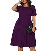 Womens Summer Tops 2023 Short Sleeve Paletead Waist Loose Fit Swing Plus Size Summer Dresses with Pockets