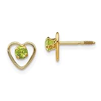 14k Yellow Gold Polished Screw back Post Earrings 3mm Peridot Love Heart Earrings Measures 6x6mm Jewelry for Women