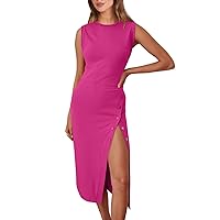 Graduation Dresses for Women 2024, Women's Midi Bodycon Dress Sleeveless Button Party Tight Fitted, S XL